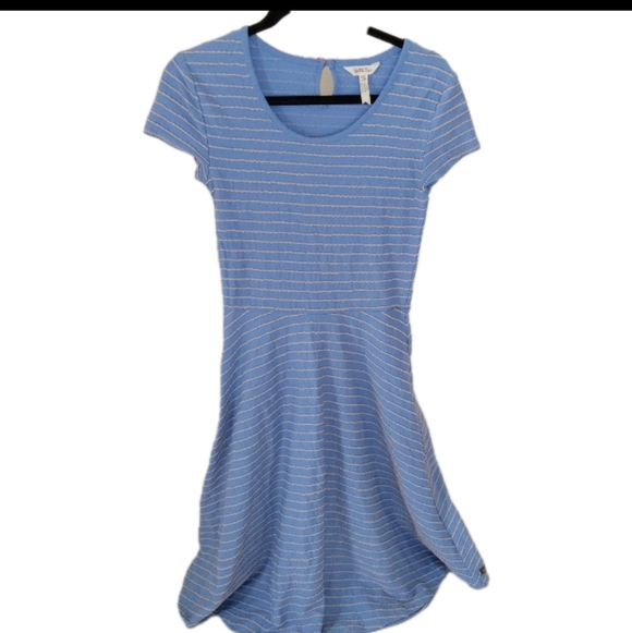 Matilda Jane Exploration Blue Beige Textured Striped Dress XS - Picture 3 of 13